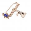 baby safety pin, boy – newborn – January 24th, made of 18k rose gold vermeil on 925 sterling silver with blue enamel