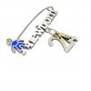 baby safety pin, boy – newborn – January 24th, made of 18k white gold vermeil on 925 sterling silver with blue enamel