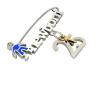 baby safety pin, boy – newborn – January 25th, made of 18k white gold vermeil on 925 sterling silver with blue enamel