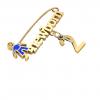 baby safety pin, boy – newborn – January 2nd, made of 18k yellow gold vermeil on 925 sterling silver with blue enamel