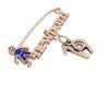 baby safety pin, boy – newborn – June 19th, made of 18k rose gold vermeil on 925 sterling silver with blue enamel