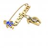 baby safety pin, boy – newborn – June 19th, made of 18k yellow gold vermeil on 925 sterling silver with blue enamel