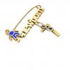 baby safety pin, boy – newborn – June 7th, made of 18k yellow gold vermeil on 925 sterling silver with blue enamel