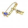 baby safety pin, boy – newborn – March 14th, made of 18k yellow gold vermeil on 925 sterling silver with blue enamel