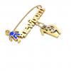 baby safety pin, boy – newborn – March 19th, made of 18k yellow gold vermeil on 925 sterling silver with blue enamel