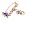 baby safety pin, boy – newborn – May 15th, made of 18k rose gold vermeil on 925 sterling silver with blue enamel