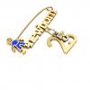 baby safety pin, boy – newborn – May 25th, made of 18k yellow gold vermeil on 925 sterling silver with blue enamel