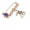 baby safety pin, boy – newborn – May 28th, made of 18k rose gold vermeil on 925 sterling silver with blue enamel