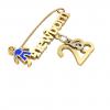 baby safety pin, boy – newborn – May 28th, made of 18k yellow gold vermeil on 925 sterling silver with blue enamel