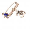 baby safety pin, boy – newborn – May 30th, made of 18k rose gold vermeil on 925 sterling silver with blue enamel