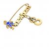 baby safety pin, boy – newborn – May 8th, made of 18k yellow gold vermeil on 925 sterling silver with blue enamel