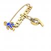 baby safety pin, boy – newborn – May 9th, made of 18k yellow gold vermeil on 925 sterling silver with blue enamel