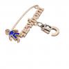 baby safety pin, boy – newborn – October 5th, made of 18k rose gold vermeil on 925 sterling silver with blue enamel