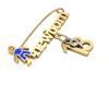 baby safety pin, boy – newborn – September 18th, made of 18k yellow gold vermeil on 925 sterling silver with blue enamel