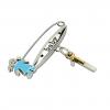 baby safety pin, girl – baby – January 1st, made of 18k white gold vermeil on 925 sterling silver with turquoise  enamel