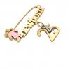 baby safety pin, girl – newborn – April 25th, made of 18k yellow gold vermeil on 925 sterling silver with pink enamel