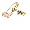 baby safety pin, girl – newborn – August 14th, made of 18k yellow gold vermeil on 925 sterling silver with pink enamel