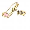 baby safety pin, girl – newborn – August 18th, made of 18k yellow gold vermeil on 925 sterling silver with pink enamel