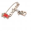 baby safety pin, girl – newborn – August 18th, made of 18k rose gold vermeil on 925 sterling silver with red enamel
