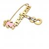 baby safety pin, girl – newborn – August 8th, made of 18k yellow gold vermeil on 925 sterling silver with pink enamel