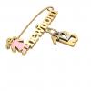baby safety pin, girl – newborn – December 13th, made of 18k yellow gold vermeil on 925 sterling silver with pink enamel