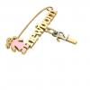 baby safety pin, girl – newborn – December 1st, made of 18k yellow gold vermeil on 925 sterling silver with pink enamel