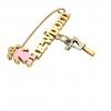 baby safety pin, girl – newborn – December 7th, made of 18k yellow gold vermeil on 925 sterling silver with pink enamel