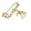 baby safety pin, girl – newborn – February 23rd, made of 18k yellow gold vermeil on 925 sterling silver with pink enamel