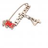 baby safety pin, girl – newborn – February 4th, made of 18k rose gold vermeil on 925 sterling silver with red enamel