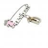 baby safety pin, girl – newborn – January 10th, made of 18k white gold vermeil on 925 sterling silver with pink enamel