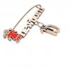 baby safety pin, girl – newborn – January 10th, made of 18k rose gold vermeil on 925 sterling silver with red enamel
