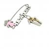 baby safety pin, girl – newborn – January 17th, made of 18k white gold vermeil on 925 sterling silver with pink enamel