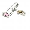 baby safety pin, girl – newborn – January 19th, made of 18k white gold vermeil on 925 sterling silver with pink enamel