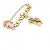 baby safety pin, girl – newborn – January 19th, made of 18k yellow gold vermeil on 925 sterling silver with pink enamel