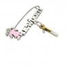 baby safety pin, girl – newborn – January 1st, made of 18k white gold vermeil on 925 sterling silver with pink enamel