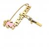 baby safety pin, girl – newborn – January 1st, made of 18k yellow gold vermeil on 925 sterling silver with pink enamel