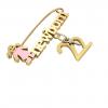 baby safety pin, girl – newborn – January 22nd, made of 18k yellow gold vermeil on 925 sterling silver with pink enamel