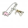 baby safety pin, girl – newborn – January 24th, made of 18k white gold vermeil on 925 sterling silver with pink enamel