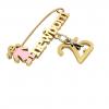 baby safety pin, girl – newborn – January 25th, made of 18k yellow gold vermeil on 925 sterling silver with pink enamel