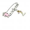 baby safety pin, girl – newborn – January 2nd, made of 18k white gold vermeil on 925 sterling silver with pink enamel