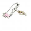 baby safety pin, girl – newborn – January 9th, made of 18k white gold vermeil on 925 sterling silver with pink enamel