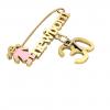 baby safety pin, girl – newborn – July 30th, made of 18k yellow gold vermeil on 925 sterling silver with pink enamel
