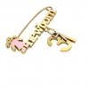 baby safety pin, girl – newborn – July 31st, made of 18k yellow gold vermeil on 925 sterling silver with pink enamel