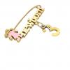 baby safety pin, girl – newborn – July 3rd, made of 18k yellow gold vermeil on 925 sterling silver with pink enamel