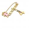baby safety pin, girl – newborn – July 4th, made of 18k yellow gold vermeil on 925 sterling silver with pink enamel