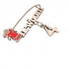 baby safety pin, girl – newborn – July 4th, made of 18k rose gold vermeil on 925 sterling silver with red enamel