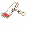 baby safety pin, girl – newborn – July 8th, made of 18k rose gold vermeil on 925 sterling silver with red enamel
