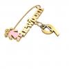 baby safety pin, girl – newborn – July 9th, made of 18k yellow gold vermeil on 925 sterling silver with pink enamel