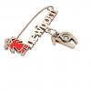 baby safety pin, girl – newborn – June 19th, made of 18k rose gold vermeil on 925 sterling silver with red enamel