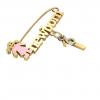 baby safety pin, girl – newborn – June 1st, made of 18k yellow gold vermeil on 925 sterling silver with pink enamel